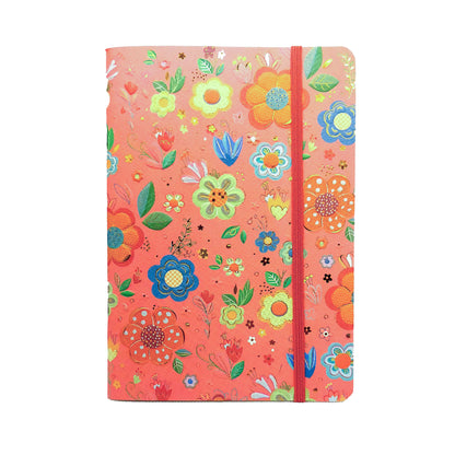 Cuaderno A5 - con goma - Portada con flores en relieve