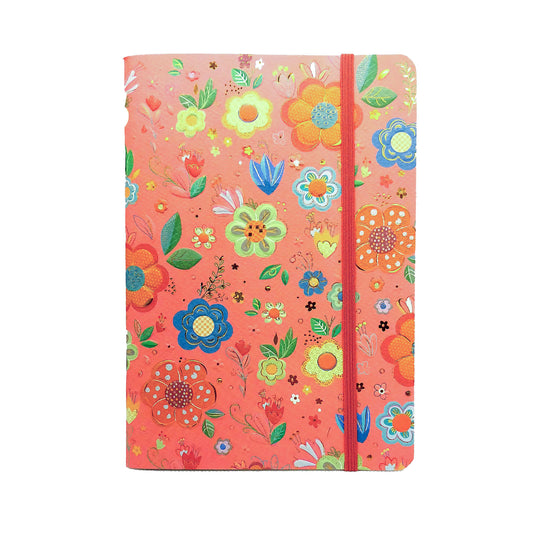 Cuaderno A5 - con goma - Portada con flores en relieve