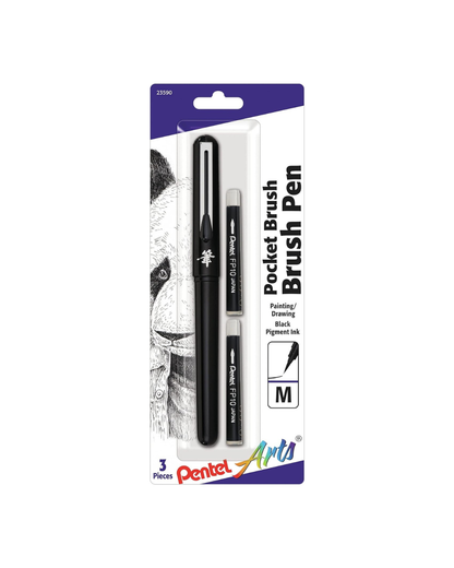 Pentel Arts - Pocket Brush Pen + 2 recambios de tinta negra